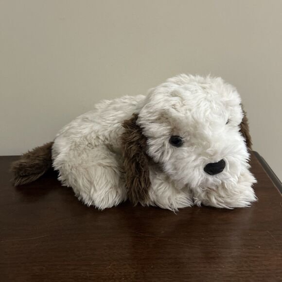 Vtg CHOSUN Beige Brown Shaggy Dog Plush Stuffed Animal Curled Sleeping Lying - Picture 1 of 8